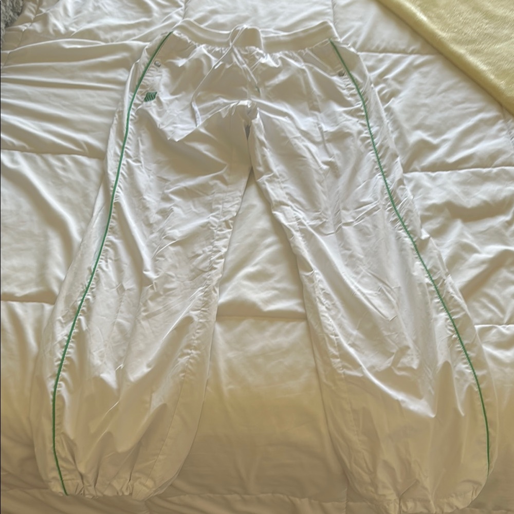 White Track Pants with Green Trim